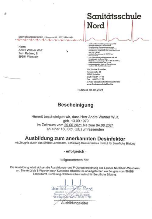 Zertifikat - Desinfektor