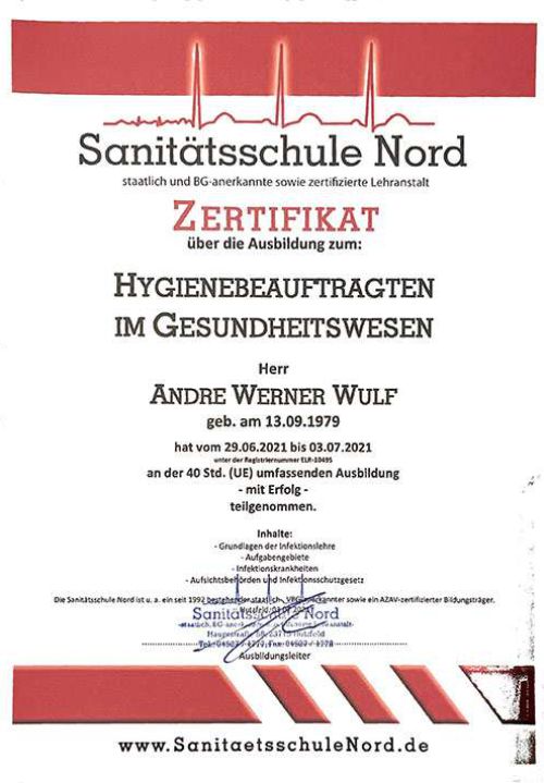 Zertifikat Hygienebauftragter im Gesundheitswesen