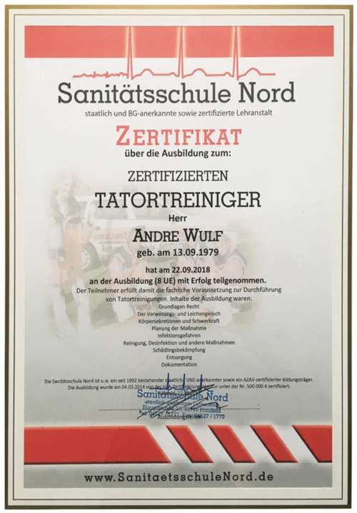 Zertifikat Tatortreiniger